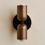 Up Down Wall Sconce - Black Canopy / Patina Brass Upper Shade