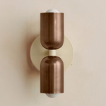 Up Down Wall Sconce - Bone Canopy / Patina Brass Upper Shade