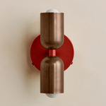 Up Down Wall Sconce - Oxide Red Canopy / Patina Brass Upper Shade