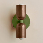 Up Down Wall Sconce - Reed Green Canopy / Patina Brass Upper Shade