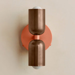 Up Down Wall Sconce - Peach Canopy / Patina Brass Upper Shade