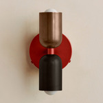 Up Down Wall Sconce - Oxide Red Canopy / Patina Brass Upper Shade