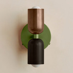Up Down Wall Sconce - Reed Green Canopy / Patina Brass Upper Shade
