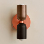 Up Down Wall Sconce - Peach Canopy / Patina Brass Upper Shade