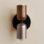 Up Down Wall Sconce - Black Canopy / Patina Brass Upper Shade