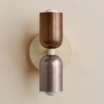Up Down Wall Sconce - Bone Canopy / Patina Brass Upper Shade