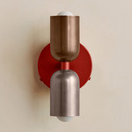 Up Down Wall Sconce - Oxide Red Canopy / Patina Brass Upper Shade