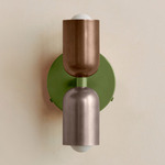 Up Down Wall Sconce - Reed Green Canopy / Patina Brass Upper Shade