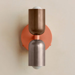 Up Down Wall Sconce - Peach Canopy / Patina Brass Upper Shade