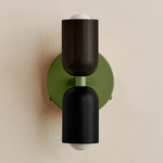 Up Down Wall Sconce - Reed Green Canopy / Blackened Brass Upper Shade