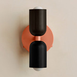 Up Down Wall Sconce - Peach Canopy / Blackened Brass Upper Shade