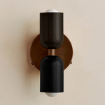 Up Down Wall Sconce - Patina Brass Canopy / Blackened Brass Upper Shade
