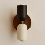 Up Down Wall Sconce - Patina Brass Canopy / Blackened Brass Upper Shade