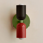 Up Down Wall Sconce - Reed Green Canopy / Blackened Brass Upper Shade
