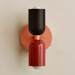 Up Down Wall Sconce - Peach Canopy / Blackened Brass Upper Shade