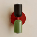 Up Down Wall Sconce - Oxide Red Canopy / Blackened Brass Upper Shade