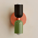 Up Down Wall Sconce - Peach Canopy / Blackened Brass Upper Shade
