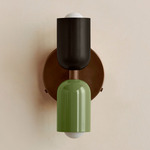 Up Down Wall Sconce - Patina Brass Canopy / Blackened Brass Upper Shade