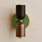Up Down Wall Sconce - Reed Green Canopy / Blackened Brass Upper Shade