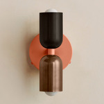Up Down Wall Sconce - Peach Canopy / Blackened Brass Upper Shade