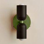Up Down Wall Sconce - Reed Green Canopy / Blackened Brass Upper Shade