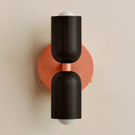 Up Down Wall Sconce - Peach Canopy / Blackened Brass Upper Shade