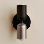 Up Down Wall Sconce - Black Canopy / Blackened Brass Upper Shade