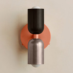 Up Down Wall Sconce - Peach Canopy / Blackened Brass Upper Shade
