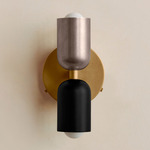 Up Down Wall Sconce - Brass Canopy / Pewter Upper Shade