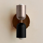 Up Down Wall Sconce - Patina Brass Canopy / Pewter Upper Shade
