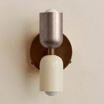 Up Down Wall Sconce - Patina Brass Canopy / Pewter Upper Shade