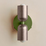 Up Down Wall Sconce - Reed Green Canopy / Pewter Upper Shade