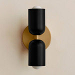 Up Down Slim Wall Sconce - Brass Canopy / Black Upper Shade