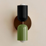 Up Down Slim Wall Sconce - Patina Brass Canopy / Black Upper Shade