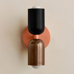 Up Down Slim Wall Sconce - Peach Canopy / Black Upper Shade