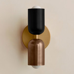Up Down Slim Wall Sconce - Brass Canopy / Black Upper Shade