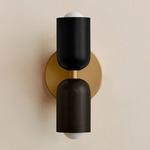 Up Down Slim Wall Sconce - Brass Canopy / Black Upper Shade