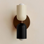 Up Down Slim Wall Sconce - Patina Brass Canopy / Bone Upper Shade