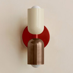 Up Down Slim Wall Sconce - Oxide Red Canopy / Bone Upper Shade