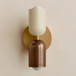 Up Down Slim Wall Sconce - Brass Canopy / Bone Upper Shade
