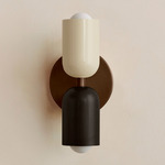 Up Down Slim Wall Sconce - Patina Brass Canopy / Bone Upper Shade