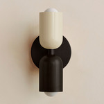 Up Down Slim Wall Sconce - Blackened Brass Canopy / Bone Upper Shade