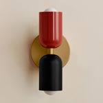 Up Down Slim Wall Sconce - Brass Canopy / Oxide Red Upper Shade