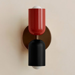 Up Down Slim Wall Sconce - Patina Brass Canopy / Oxide Red Upper Shade
