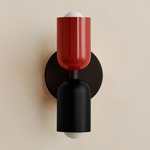 Up Down Slim Wall Sconce - Blackened Brass Canopy / Oxide Red Upper Shade