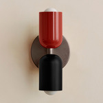 Up Down Slim Wall Sconce - Pewter Canopy / Oxide Red Upper Shade