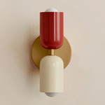 Up Down Slim Wall Sconce - Brass Canopy / Oxide Red Upper Shade