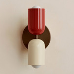 Up Down Slim Wall Sconce - Patina Brass Canopy / Oxide Red Upper Shade