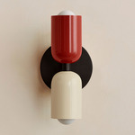 Up Down Slim Wall Sconce - Blackened Brass Canopy / Oxide Red Upper Shade