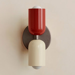 Up Down Slim Wall Sconce - Pewter Canopy / Oxide Red Upper Shade